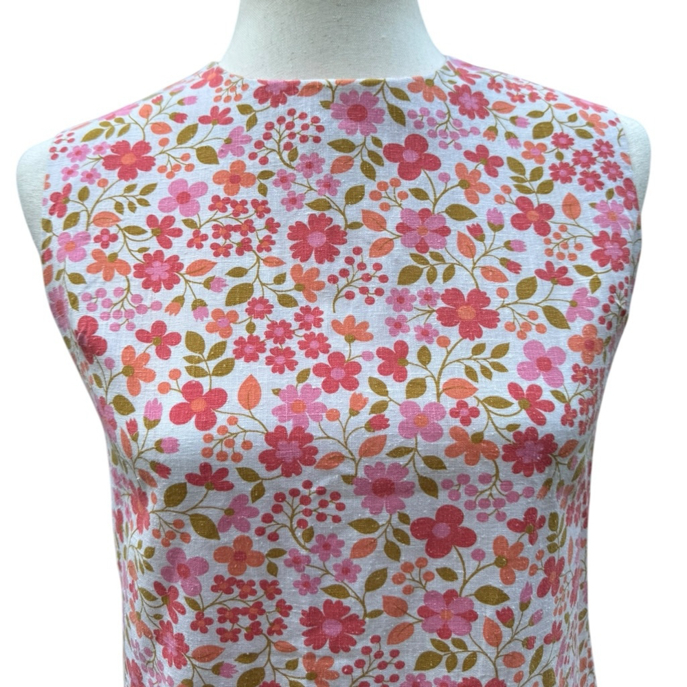 Vintage 60s Floral Tunic Top Mod Sleeveless Pink Cottagecore Boho M 8 10 Flowers - Picture 3 of 11